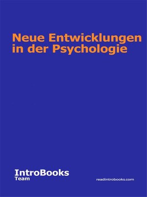 cover image of Neue Entwicklungen in der Psychologie